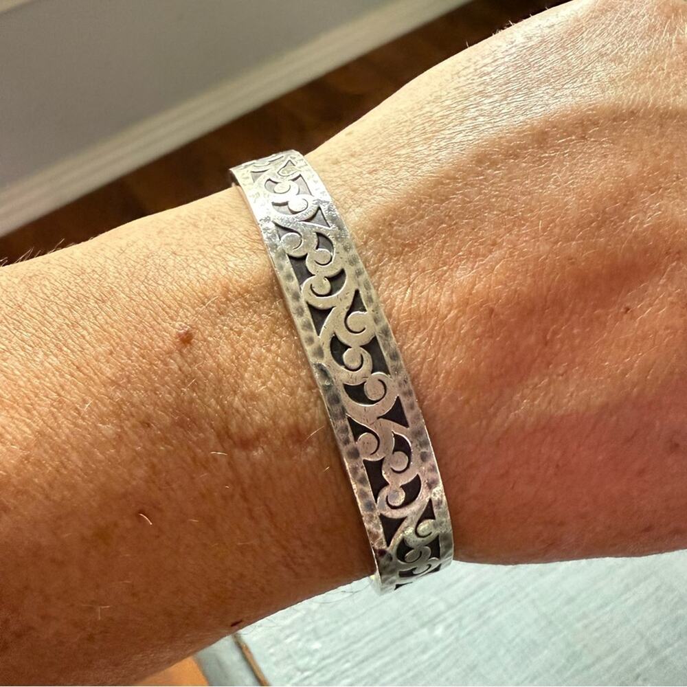 Lois Hill Hammered 925 Sterling Silver Solid Cuff Bracelet